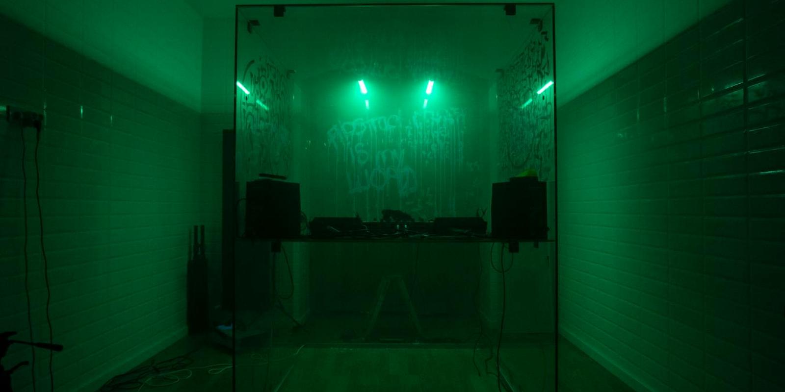 Glass on floor in room